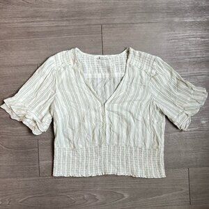 Abercrombie & Fitch Green & White Striped Smocked Blouse Size XL